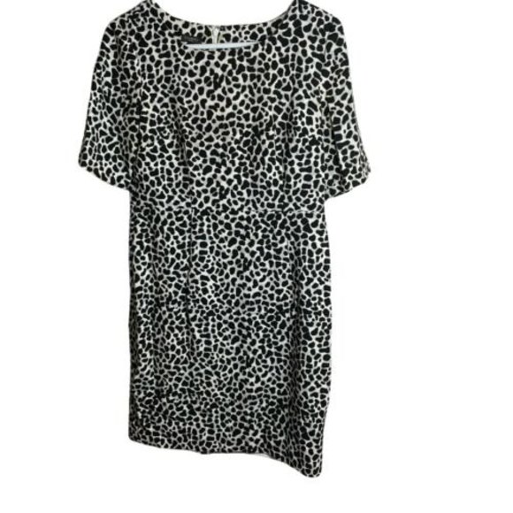 Talbots Sheath Dress 8P Cheetah Leopard Print Black White Short Sleeve Career - Picture 1 of 4